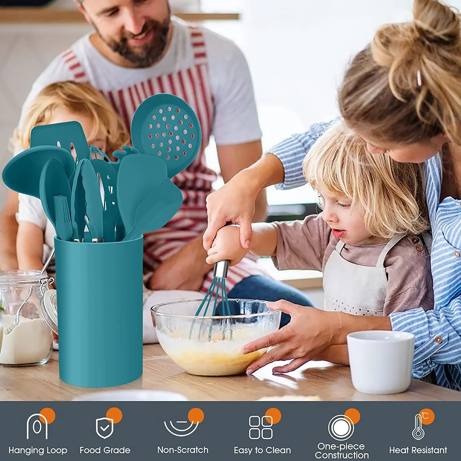 Elevate Your Cooking Experience with the 15-Piece Teal Blue Silicone Utensil Set – Non-Stick, Heat Resistant, and Complete with Holder!