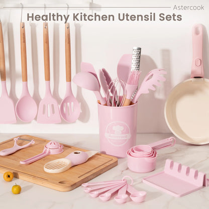 Elevate Your Cooking Experience with Our 38-Piece Pink Silicone Utensil Set - Heat Resistant, BPA-Free, and Perfect for Nonstick Cookware!