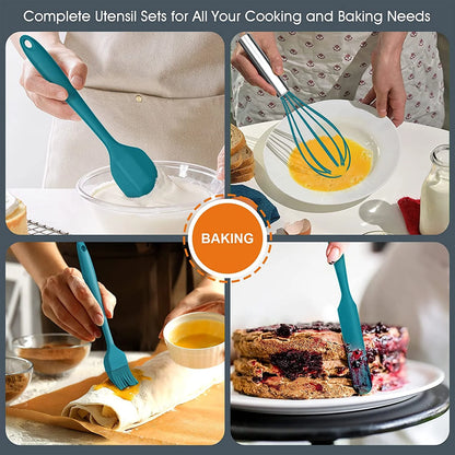Elevate Your Cooking Experience with the 15-Piece Teal Blue Silicone Utensil Set – Non-Stick, Heat Resistant, and Complete with Holder!