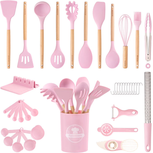Elevate Your Cooking Experience with Our 38-Piece Pink Silicone Utensil Set - Heat Resistant, BPA-Free, and Perfect for Nonstick Cookware!