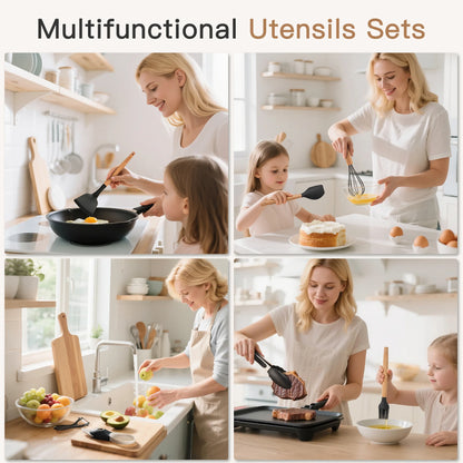 Elevate Your Cooking Experience with the 38-Piece Silicone Utensil Set - Heat Resistant, BPA-Free, and Stylish Wooden Handles for Nonstick Cookware