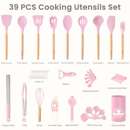 Elevate Your Cooking Experience with Our 38-Piece Pink Silicone Utensil Set - Heat Resistant, BPA-Free, and Perfect for Nonstick Cookware!