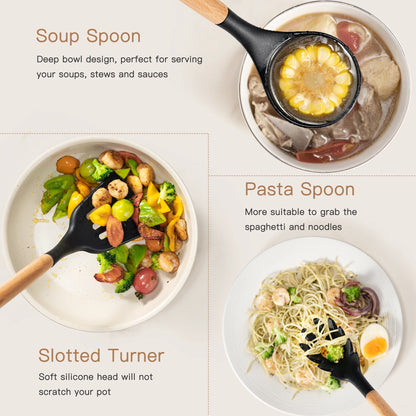 Elevate Your Cooking Experience with the 38-Piece Silicone Utensil Set - Heat Resistant, BPA-Free, and Stylish Wooden Handles for Nonstick Cookware